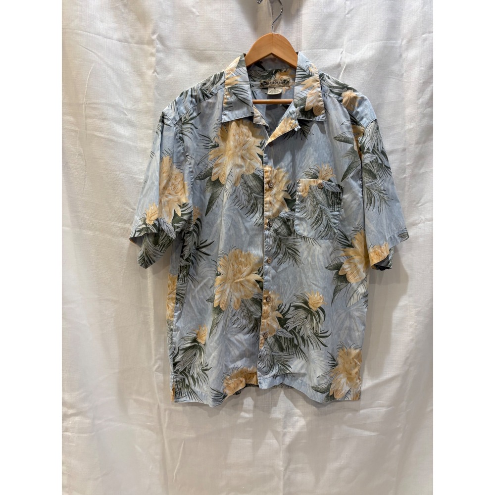 Montego Joe Mens XL Hawaiian Shirt Blue Floral Tropical Hibiscus Button Up